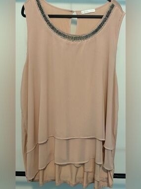 Design History Blush Layered Sleeveless Tunic with Beaded Neckline